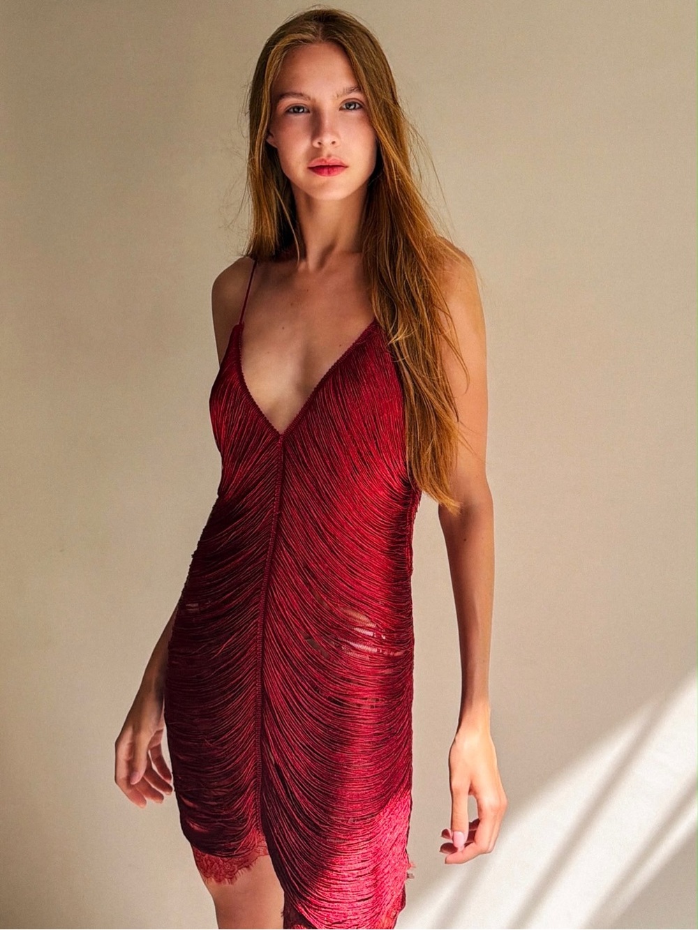 Zara Fringed Open Back Mini Dress Burgundy Red Sz S NWT